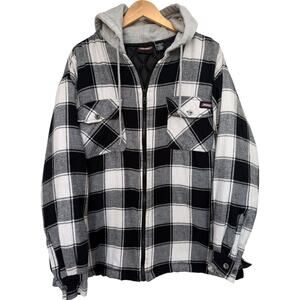Dickies Hooded Flannel Jacket Mens XL Black White Plaid Workwear